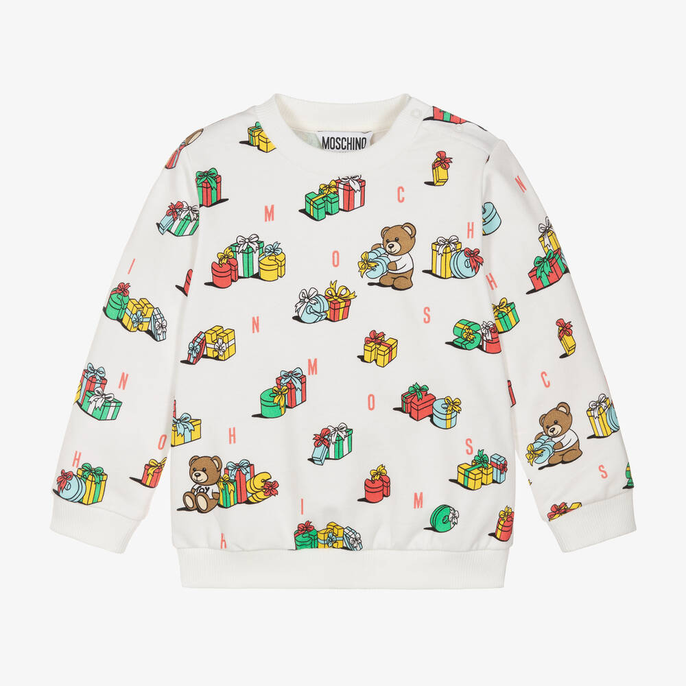 Moschino Baby - Ivory Cotton Festive Gifts Sweatshirt | Childrensalon