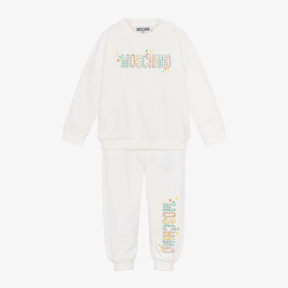 Moschino Baby - Ivory Cotton Gingham Logo Tracksuit | Childrensalon