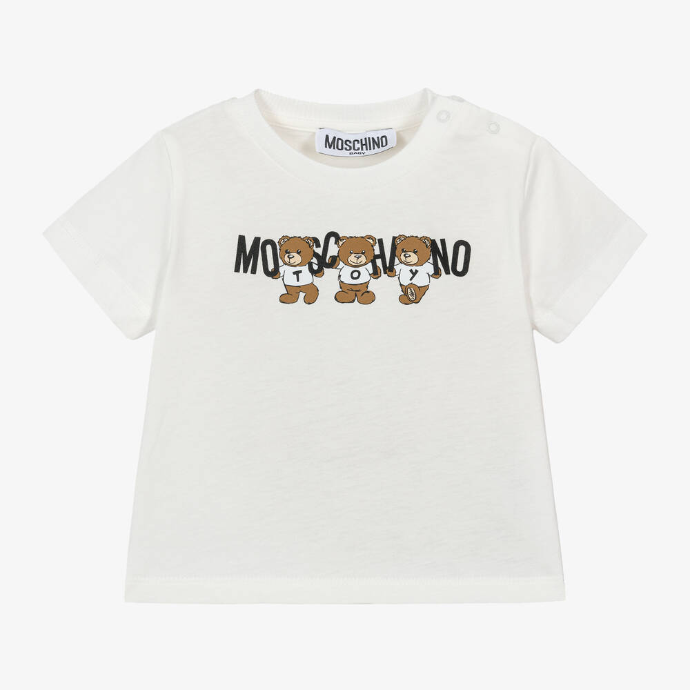 Moschino Baby - Ivory Cotton Teddy Bear Baby T-Shirt | Childrensalon