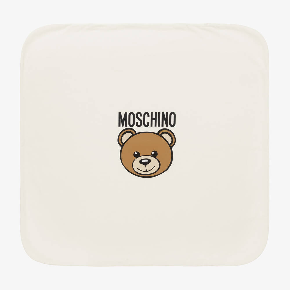Moschino Baby - بطانية بطبعة تيدي بير قطن لون عاجي (72 سم) | Childrensalon