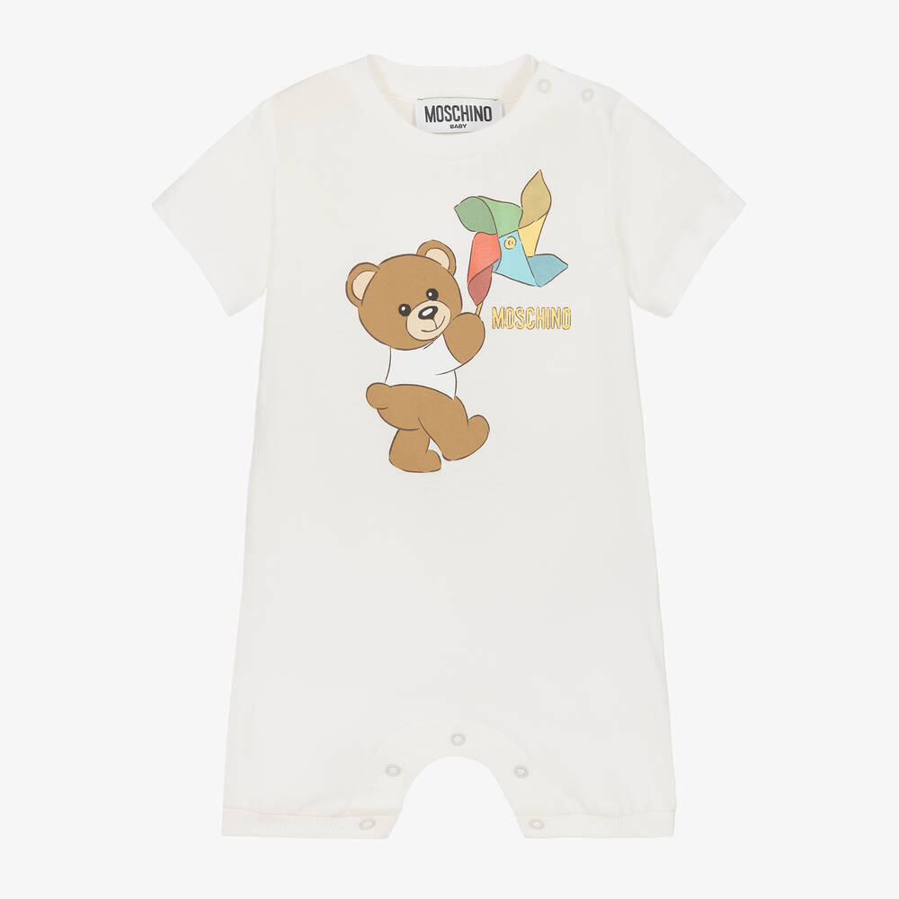 Moschino Baby - Ivory Cotton Teddy Bear Shortie | Childrensalon