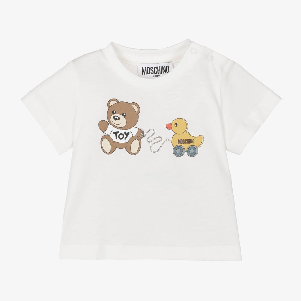 Moschino Baby - تيشيرت بطبعة تيدي بير قطن لون عاجي للأطفال | Childrensalon