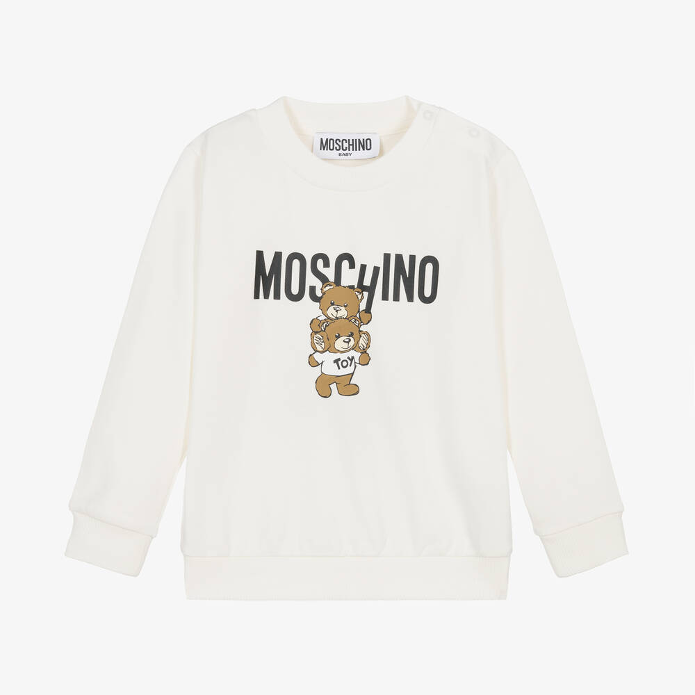 Moschino Baby - Ivory Cotton Teddy Logo Baby Sweatshirt | Childrensalon