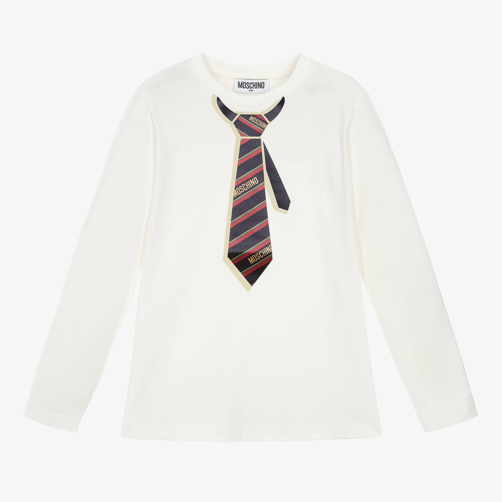 Moschino Kid-Teen - Ivory Cotton Tie Print Top | Childrensalon