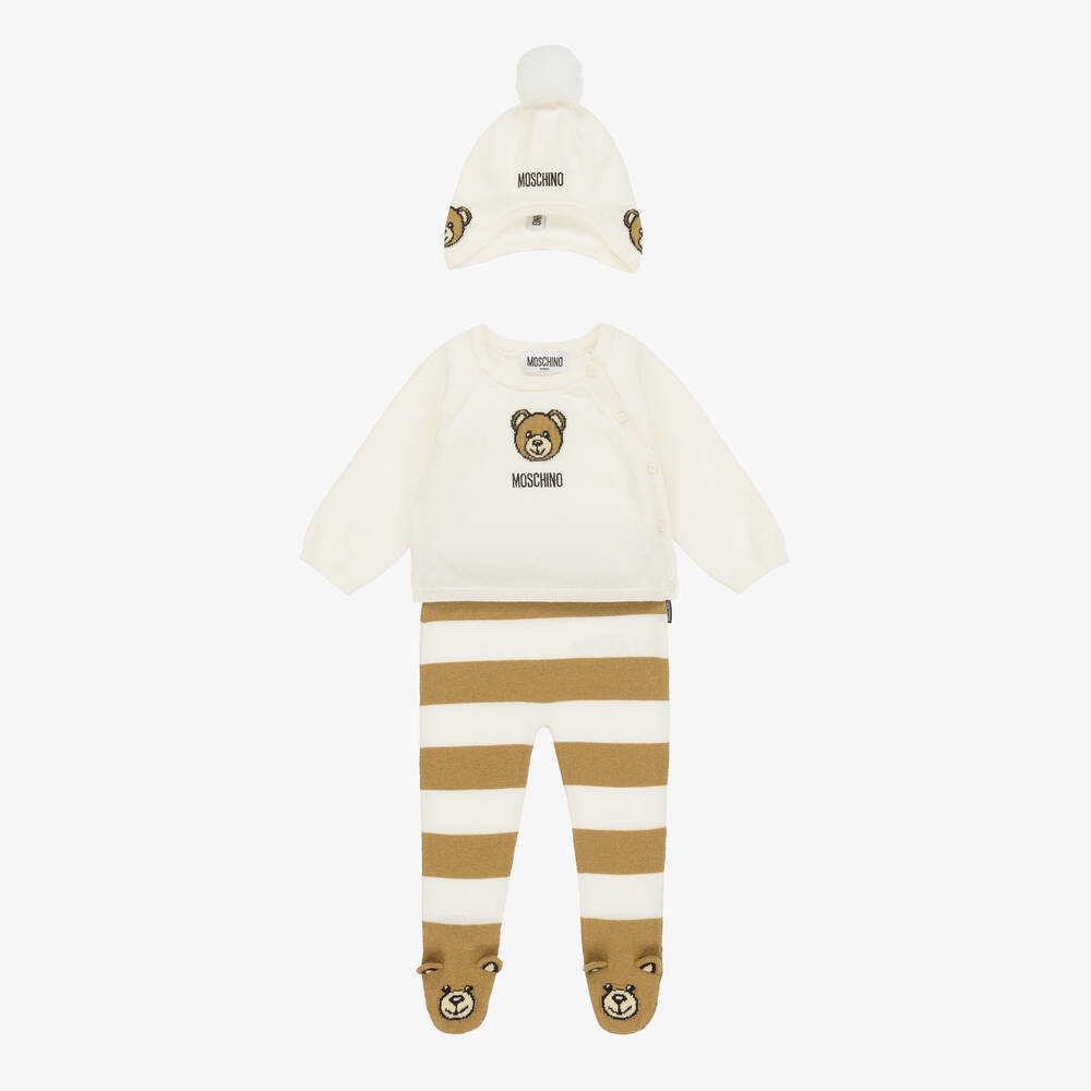 Moschino Baby - Ivory Cotton & Wool Knit Babysuit Set | Childrensalon