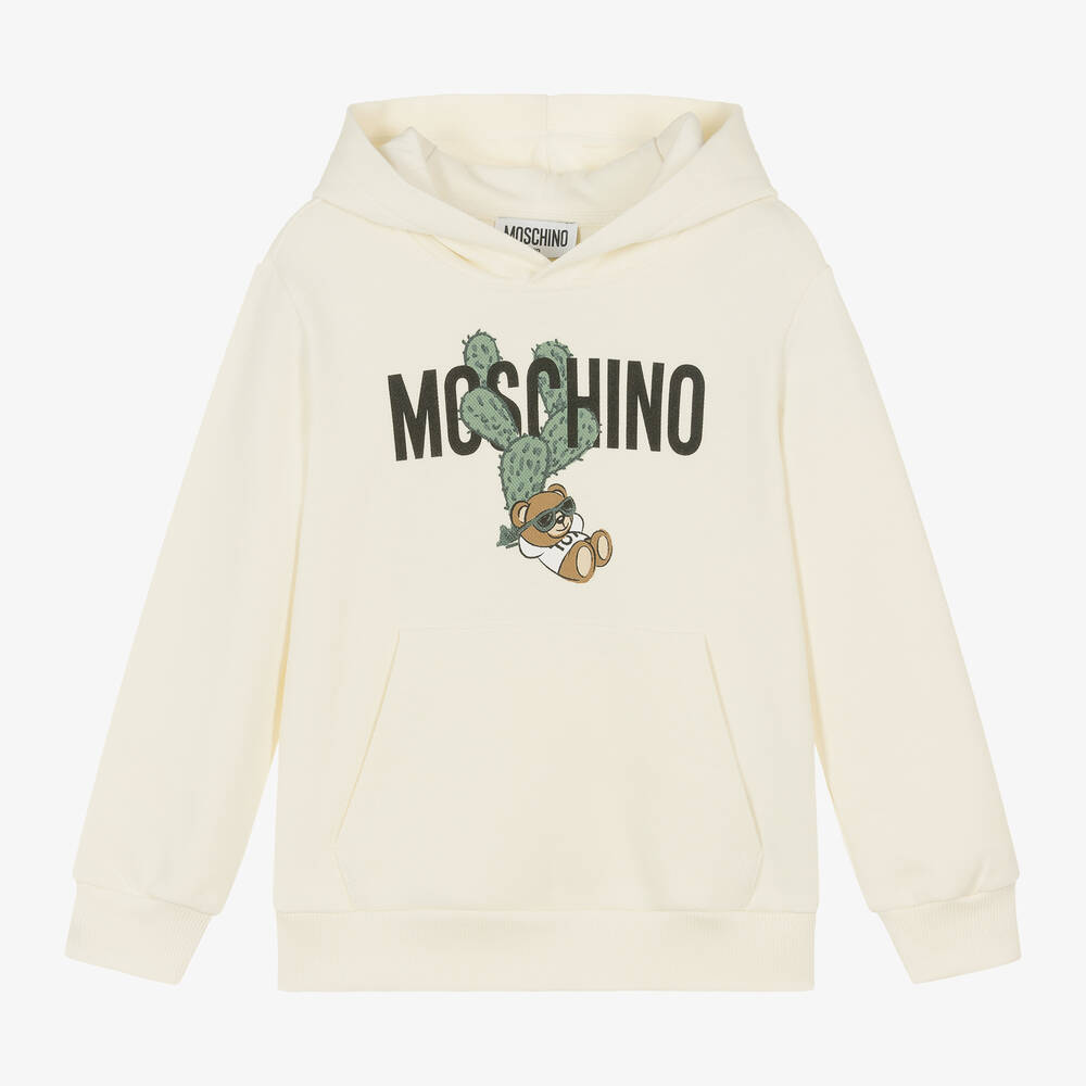 Moschino Kid-Teen - توب هودي بطبعة بير قطن بيكيه لون عاجي | Childrensalon