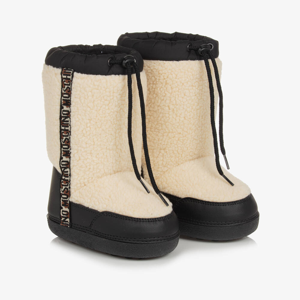 Moschino - Ivory Sherpa Fleece Snow Boots | Childrensalon