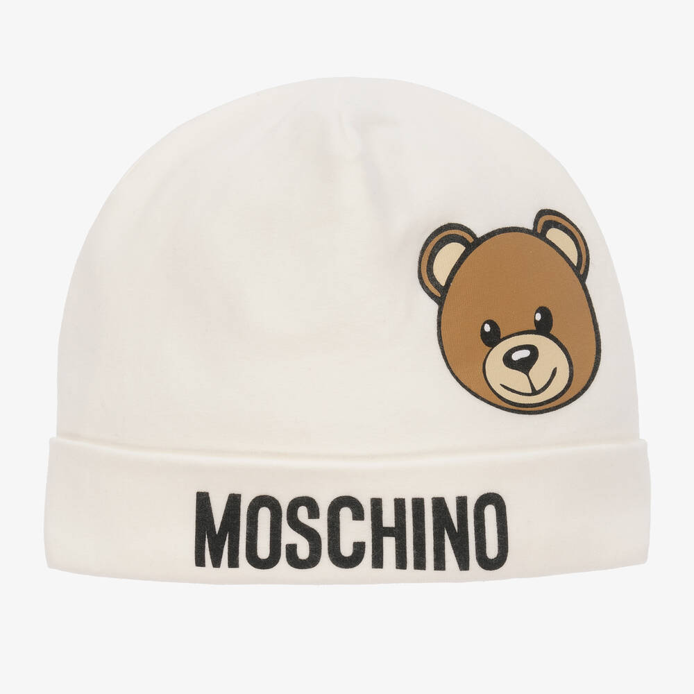 Moschino Baby - قبعة بشعار تيدي بير قطن جيرسي لون عاجي للأطفال  | Childrensalon