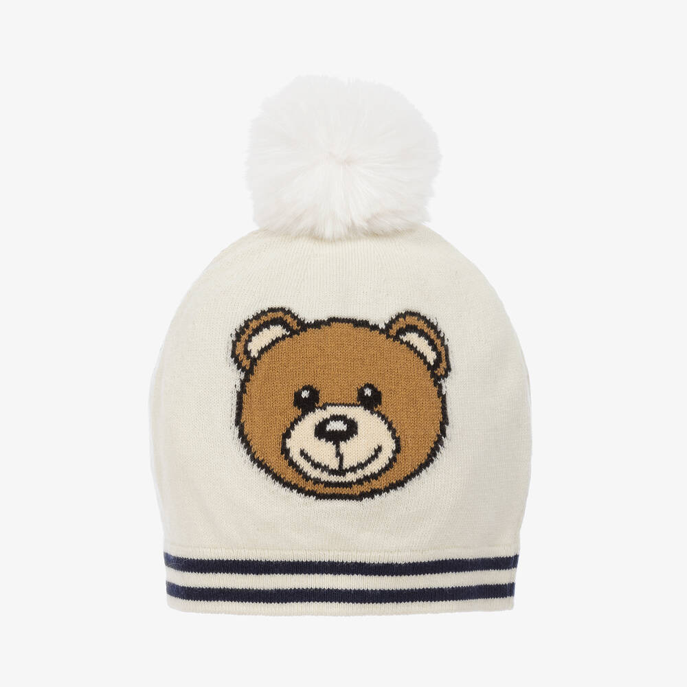 Moschino Baby - Ivory Teddy Pom-Pom Baby Hat | Childrensalon