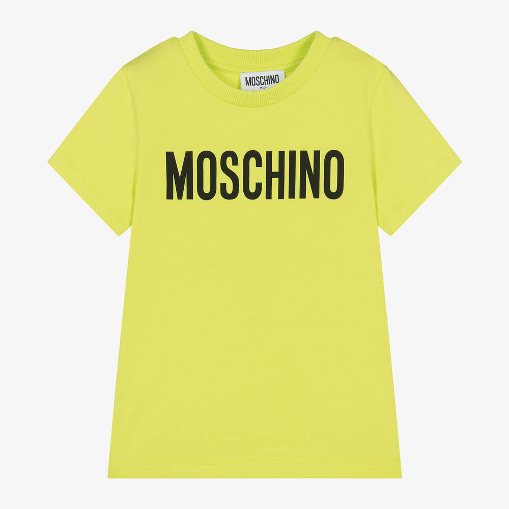 Moschino Kid-Teen - تيشيرت قطن جيرسي لون أخضر ليموني وأسود | Childrensalon