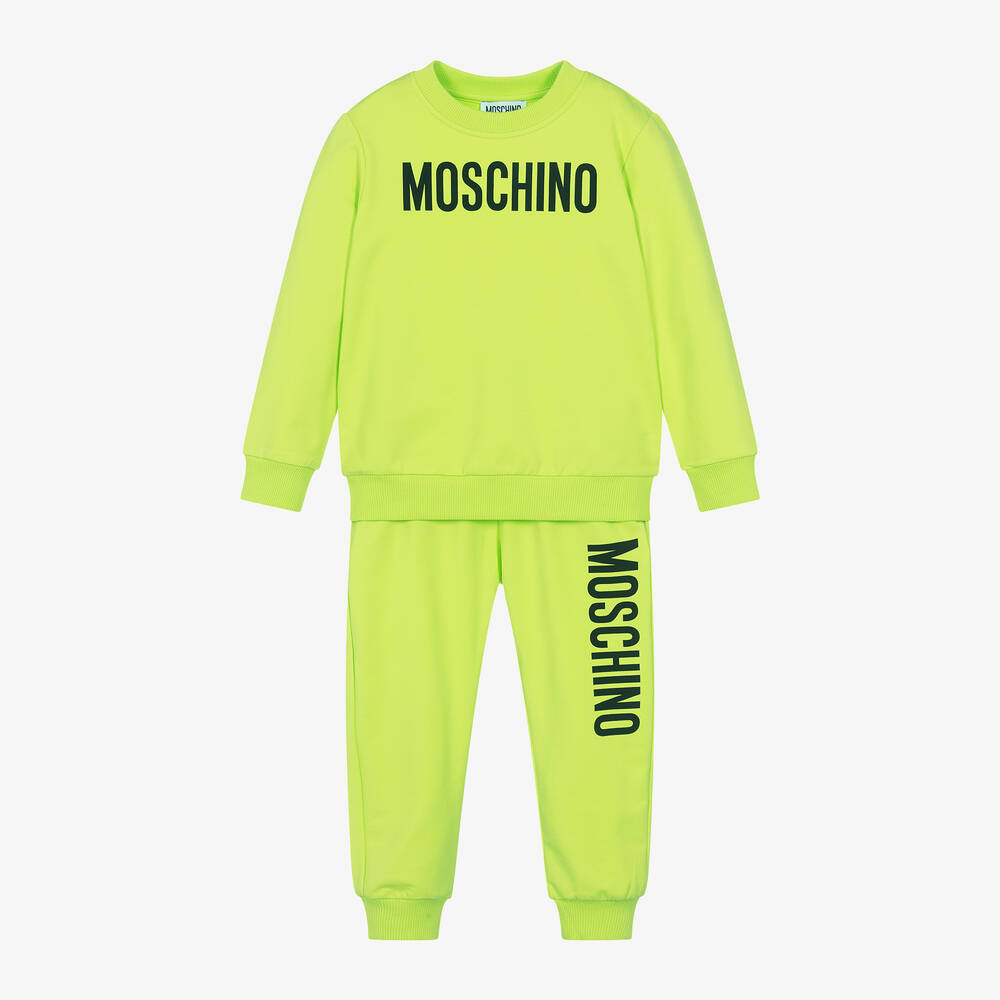 Moschino Kid-Teen - بدلة رياضية قطن جيرسي لون أخضر ليموني وأسود | Childrensalon