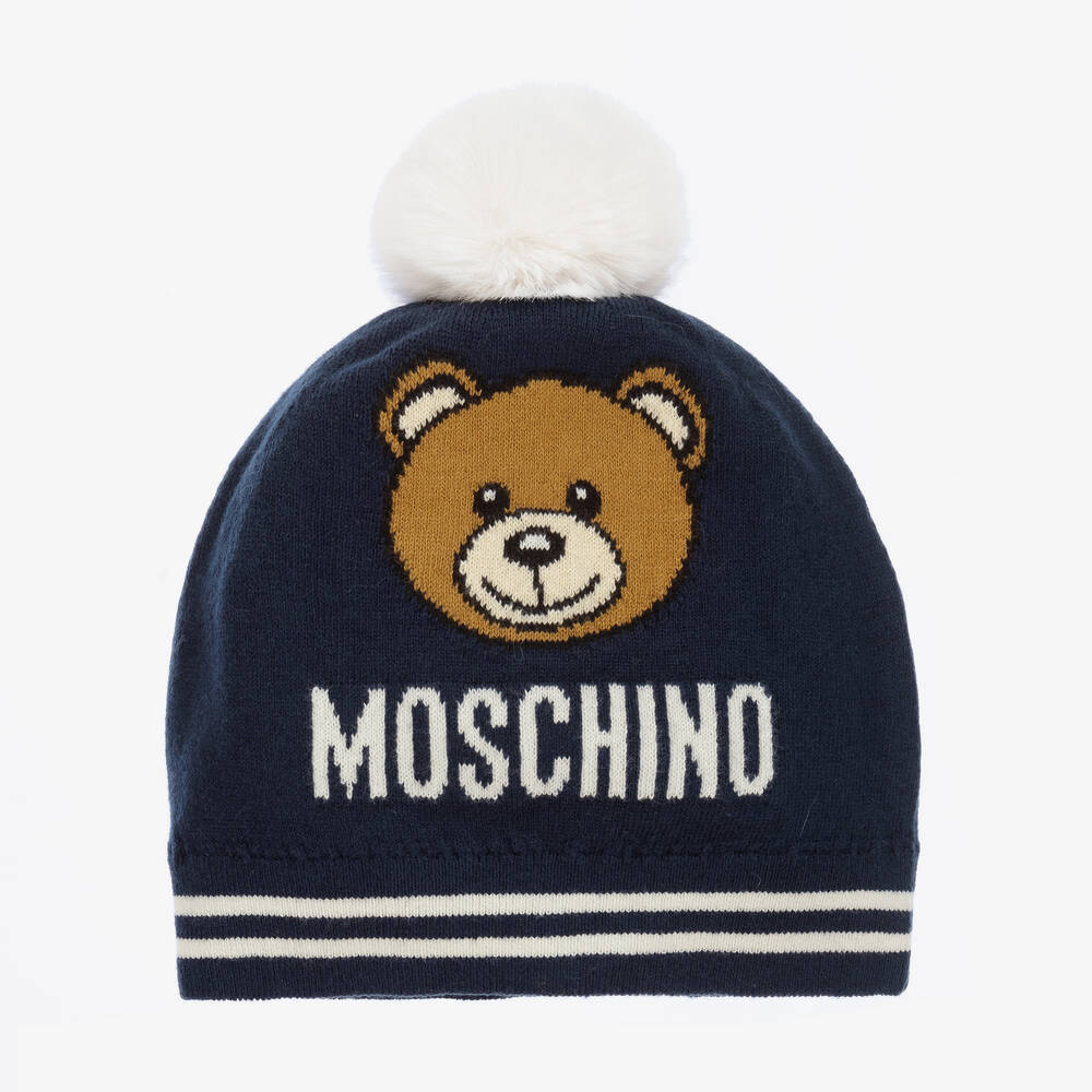 Moschino Kid-Teen - Navy Blue Cotton Knit Teddy Hat | Childrensalon