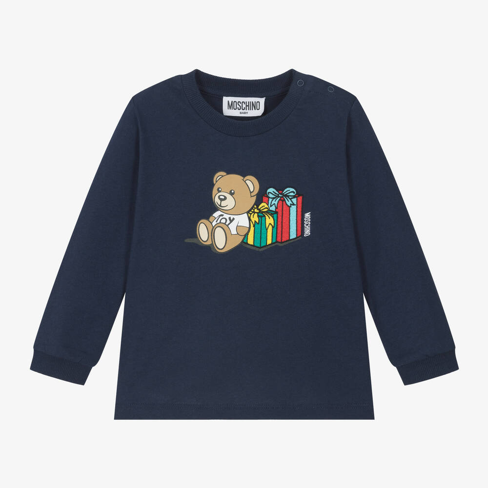 Moschino Baby - Navy Blue Cotton Teddy Bear Baby Top | Childrensalon