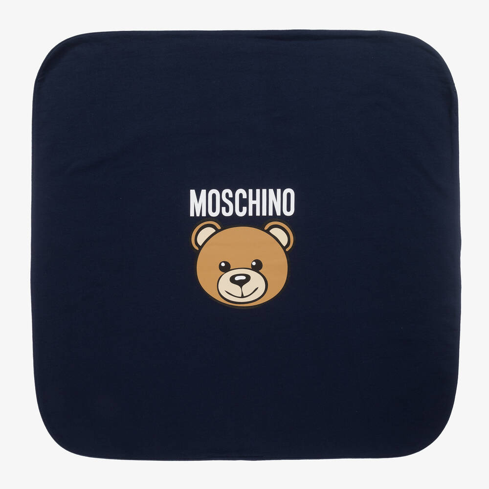Moschino Baby - Navy Blue Cotton Teddy Bear Blanket (70cm) | Childrensalon