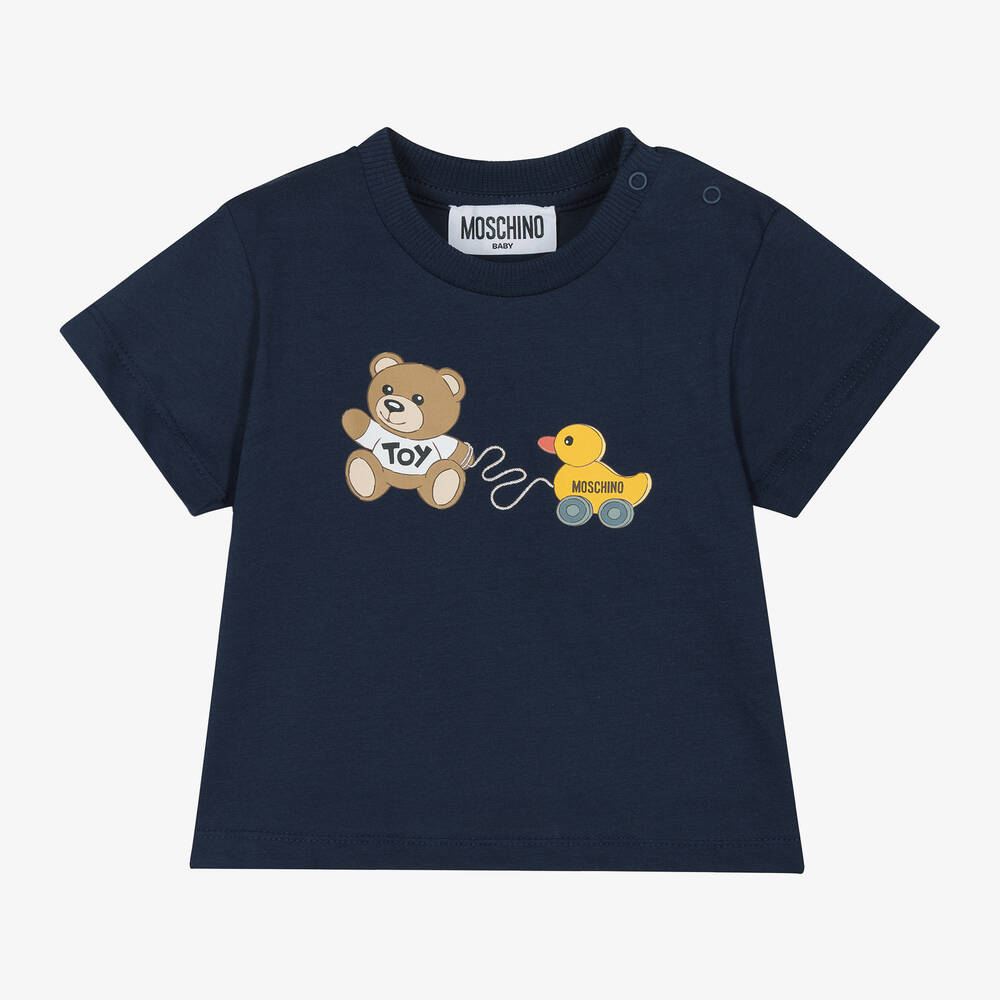Moschino Baby - Navy Blue Cotton Teddy Bear T-Shirt | Childrensalon