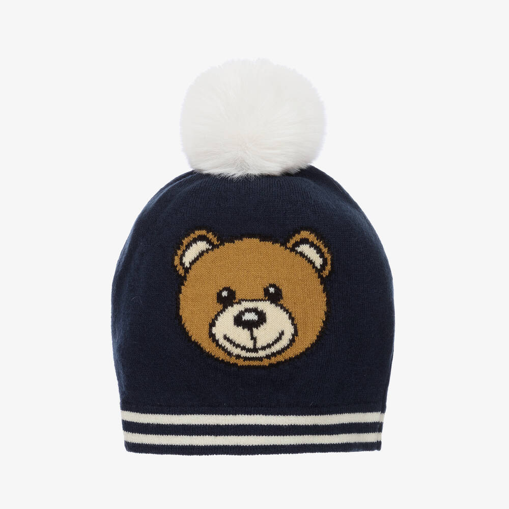 Moschino Baby - Navy Blue Teddy Pom-Pom Baby Hat | Childrensalon