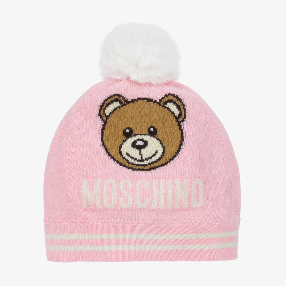 Moschino Kid-Teen - Pink Cotton Knit Teddy Hat | Childrensalon