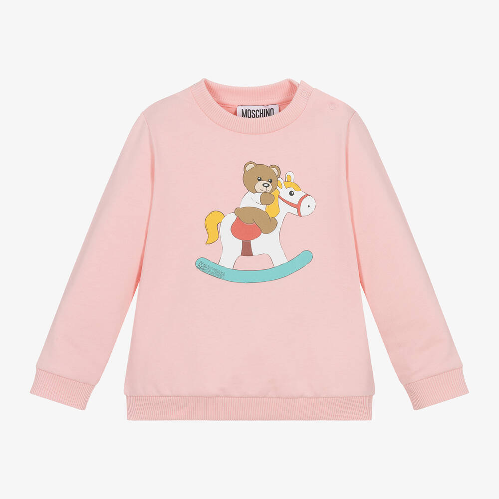 Moschino Baby - Pink Cotton Rocking Horse Sweatshirt | Childrensalon