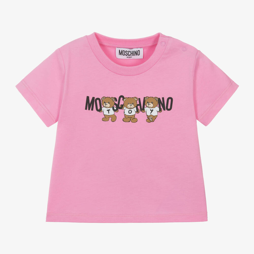 Moschino Baby -  تيشيرت تيدي بير قطن لون زهري للمولودات | Childrensalon