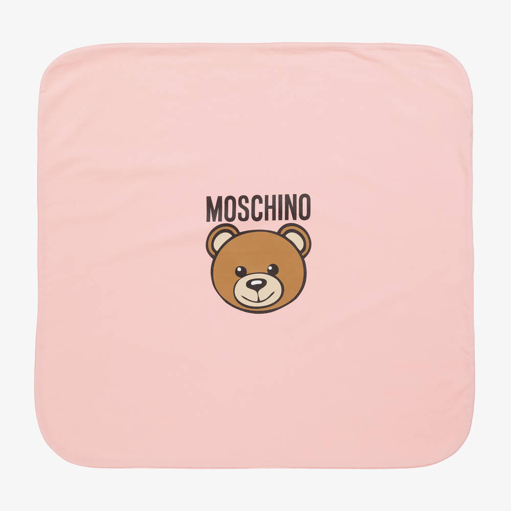 Moschino Baby - بطانية بطبعة تيدي بير قطن لون زهري (72 سم) | Childrensalon