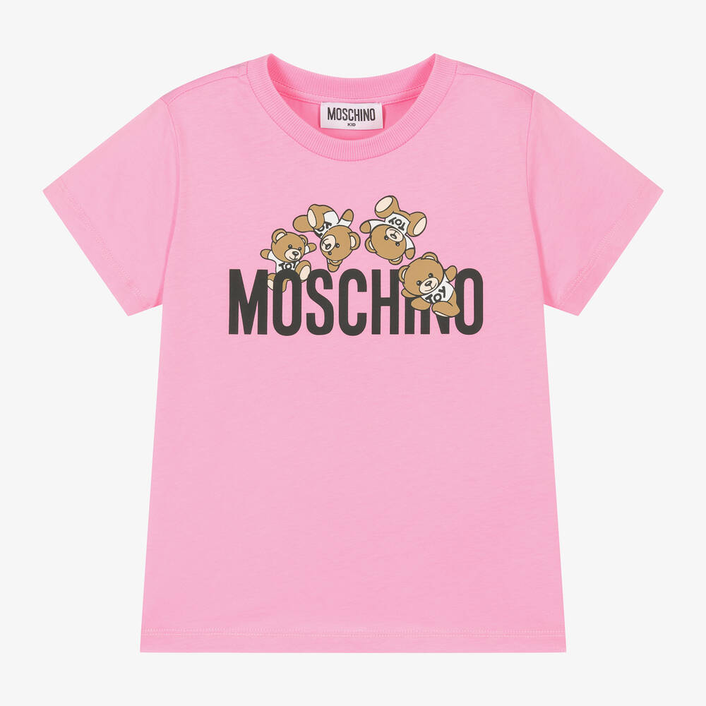 Moschino Kid-teen Kids' Girls Pink Cotton Teddy-print T-shirt