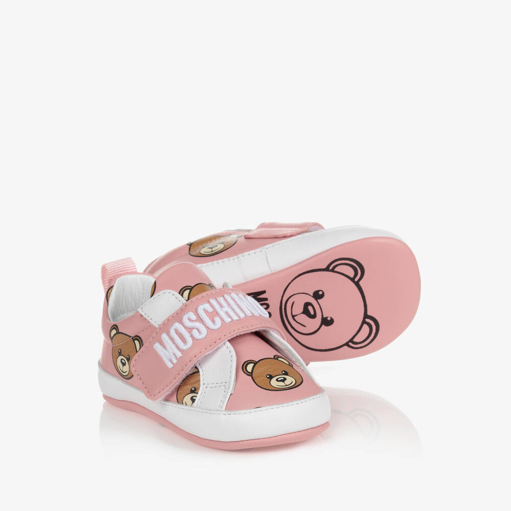 Moschino Baby - حذاء جلد لون زهري لمرحلة قبل المشي للمولودات | Childrensalon