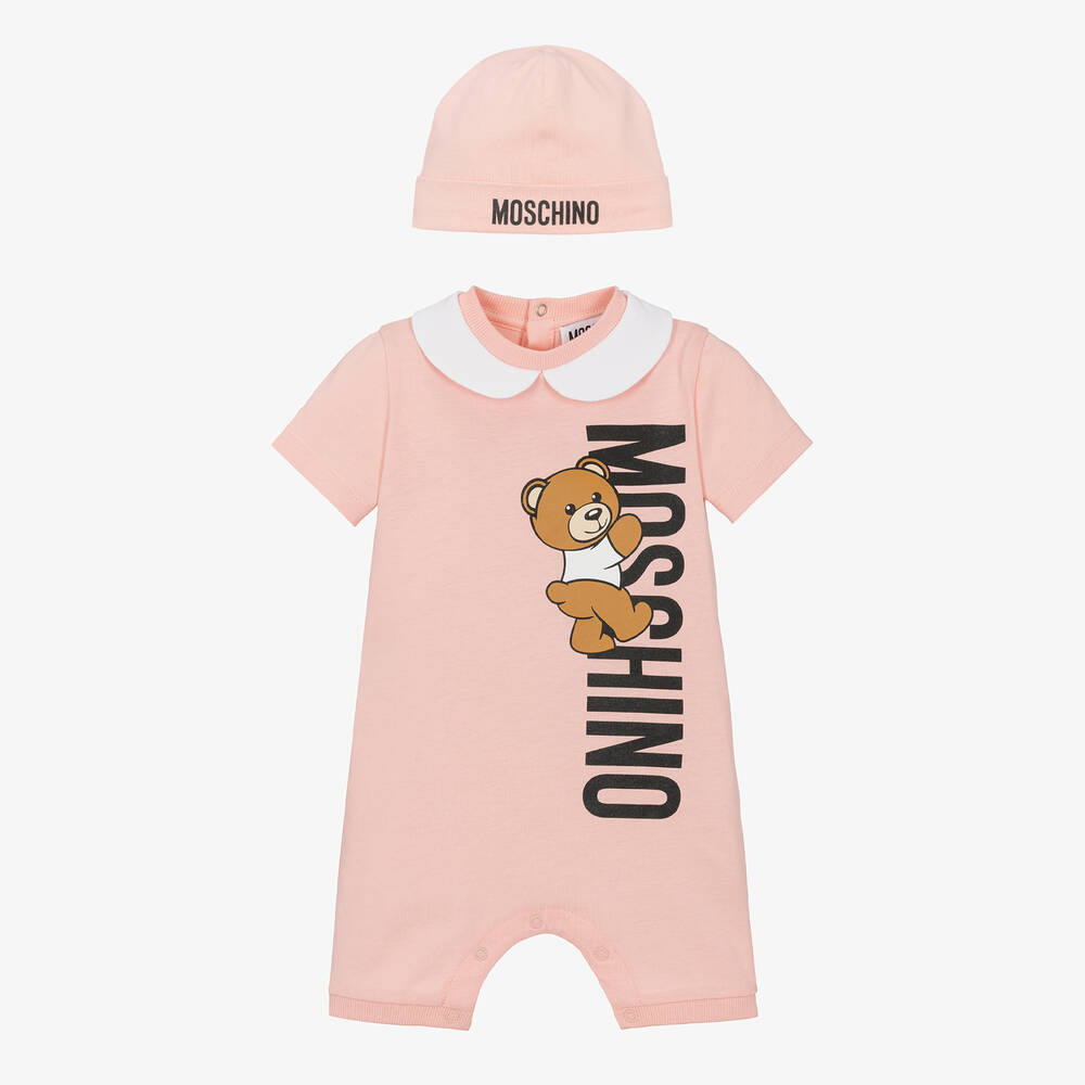 Moschino Baby - Pink Teddy Bear Cotton Shortie Set | Childrensalon