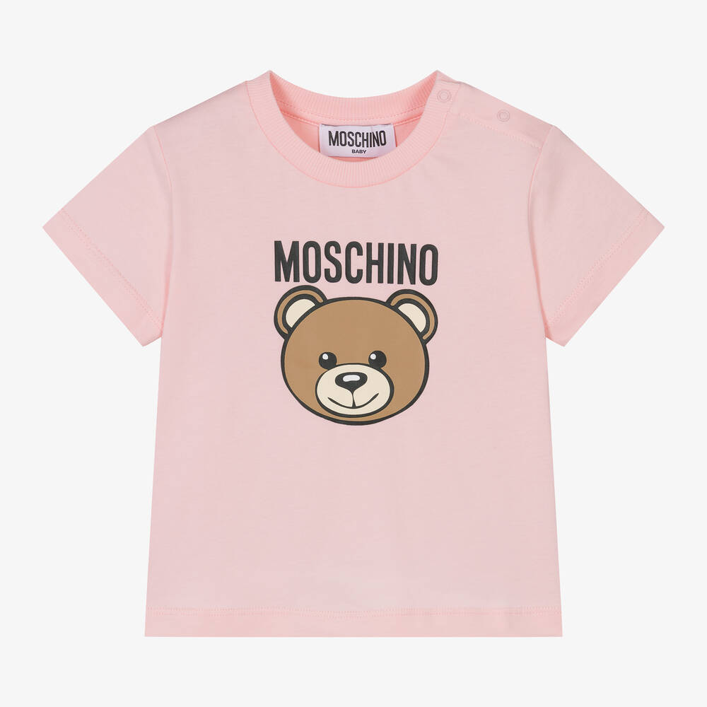 Moschino Baby - تيشيرت بطبعة تيدي بير قطن لون زهري للأطفال | Childrensalon