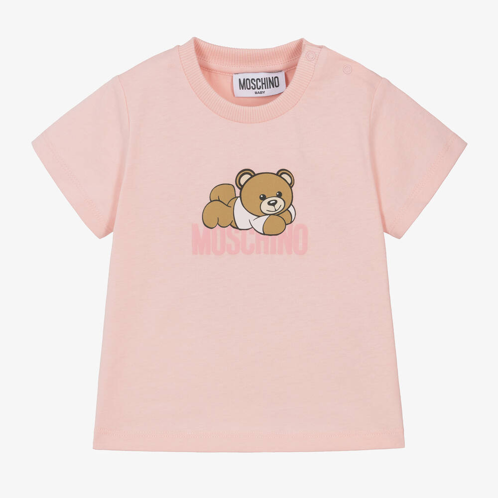 Moschino Baby - Pink Teddy Bear Organic Cotton T-Shirt | Childrensalon