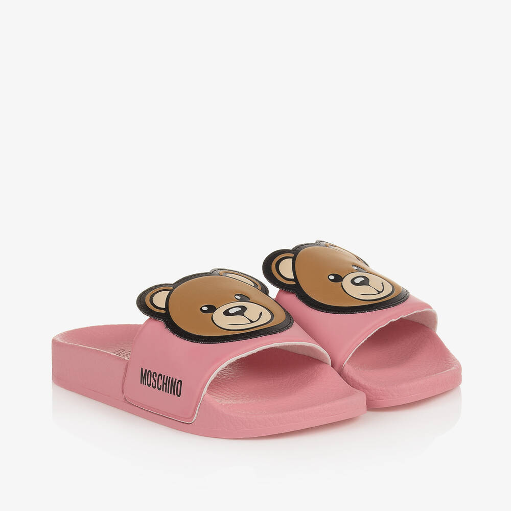 Shop Moschino Kid-teen Girls Pink Teddy Bear Sliders