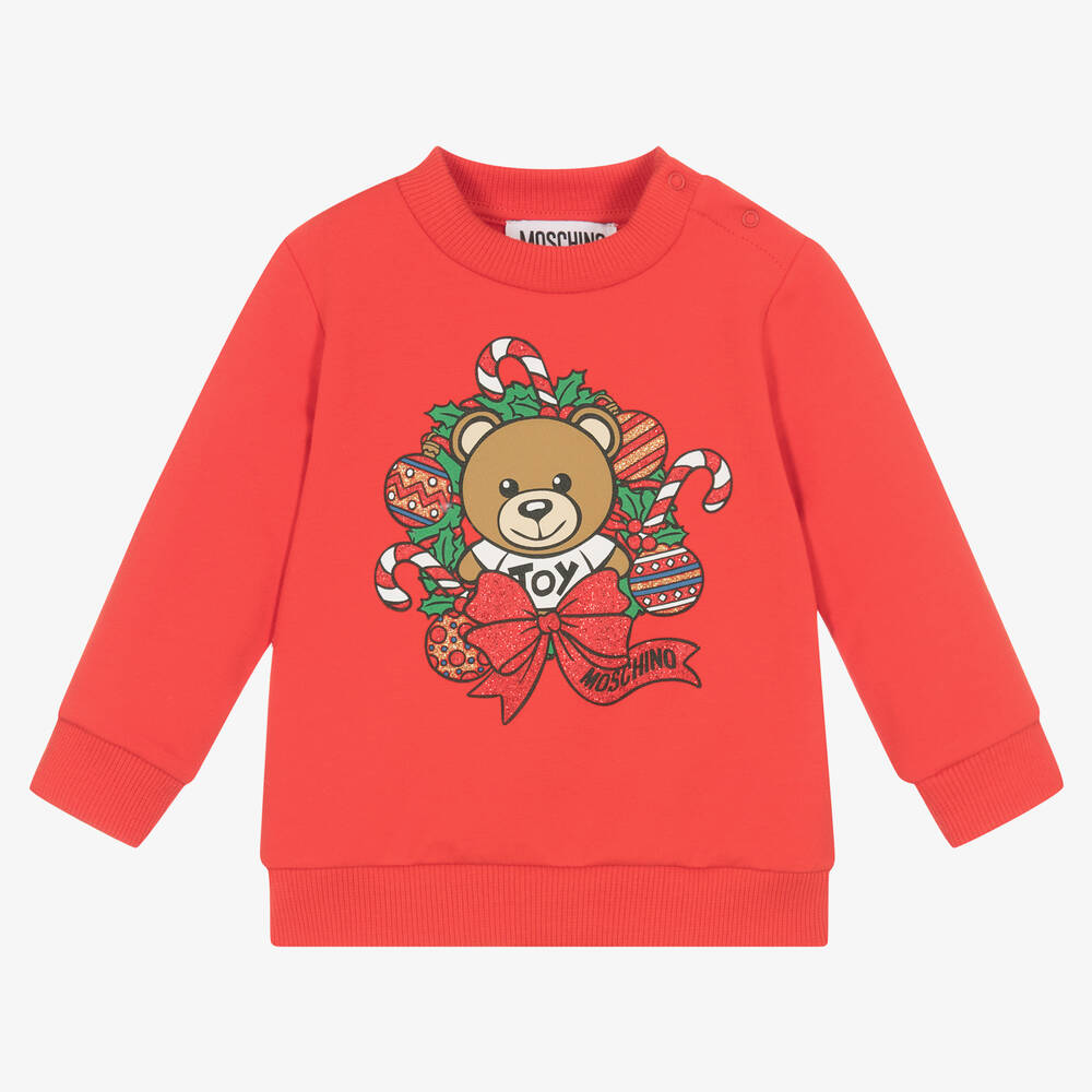 Moschino Baby Babies' Red Cotton Festive Teddy Bear Sweatshirt