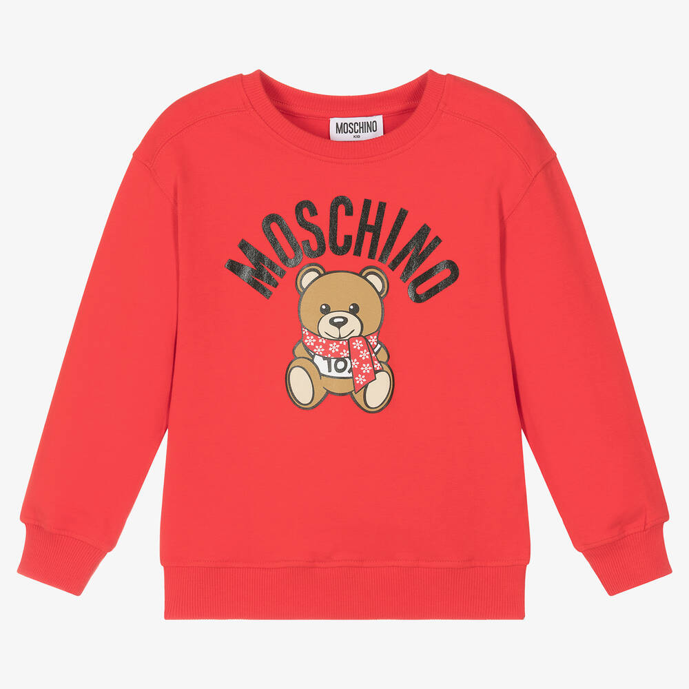 Moschino Kid-teen Red Cotton Festive Teddy Sweatshirt