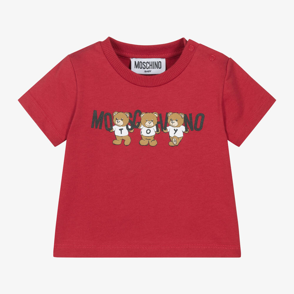 Moschino Baby - Red Cotton Teddy Bear Baby T-Shirt | Childrensalon