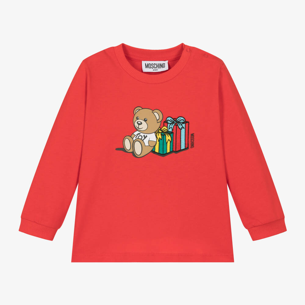 Moschino Baby - Red Cotton Teddy Bear Baby Top | Childrensalon