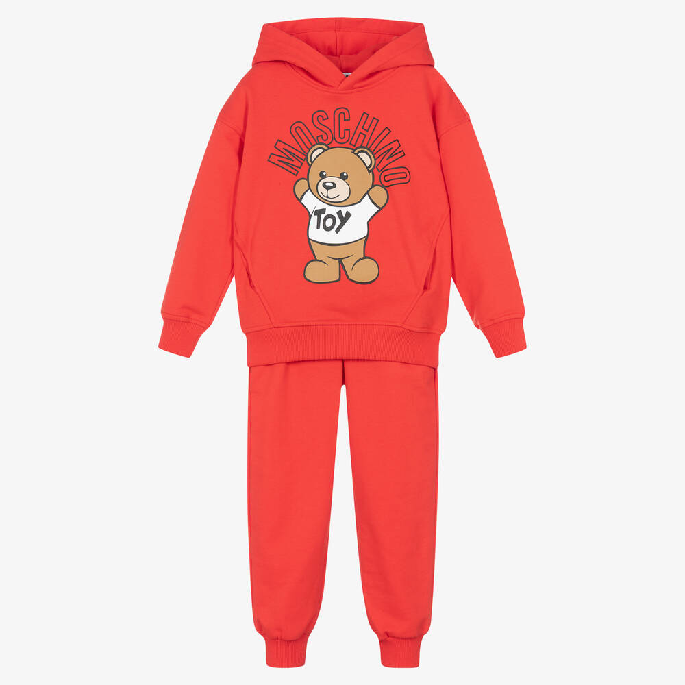 Moschino Kid-teen Babies' Red Cotton Teddy Bear Logo Tracksuit