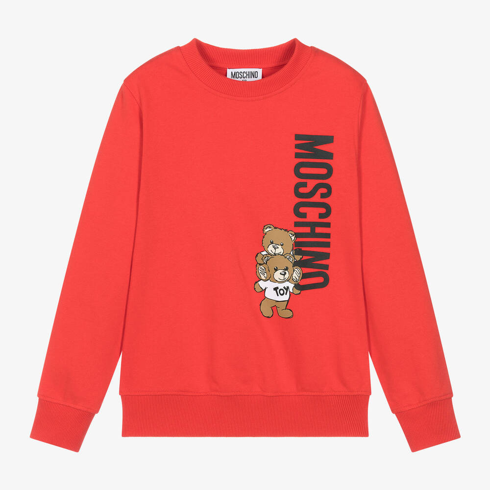 Moschino Kid-Teen - Red Cotton Teddy Bear Sweatshirt | Childrensalon