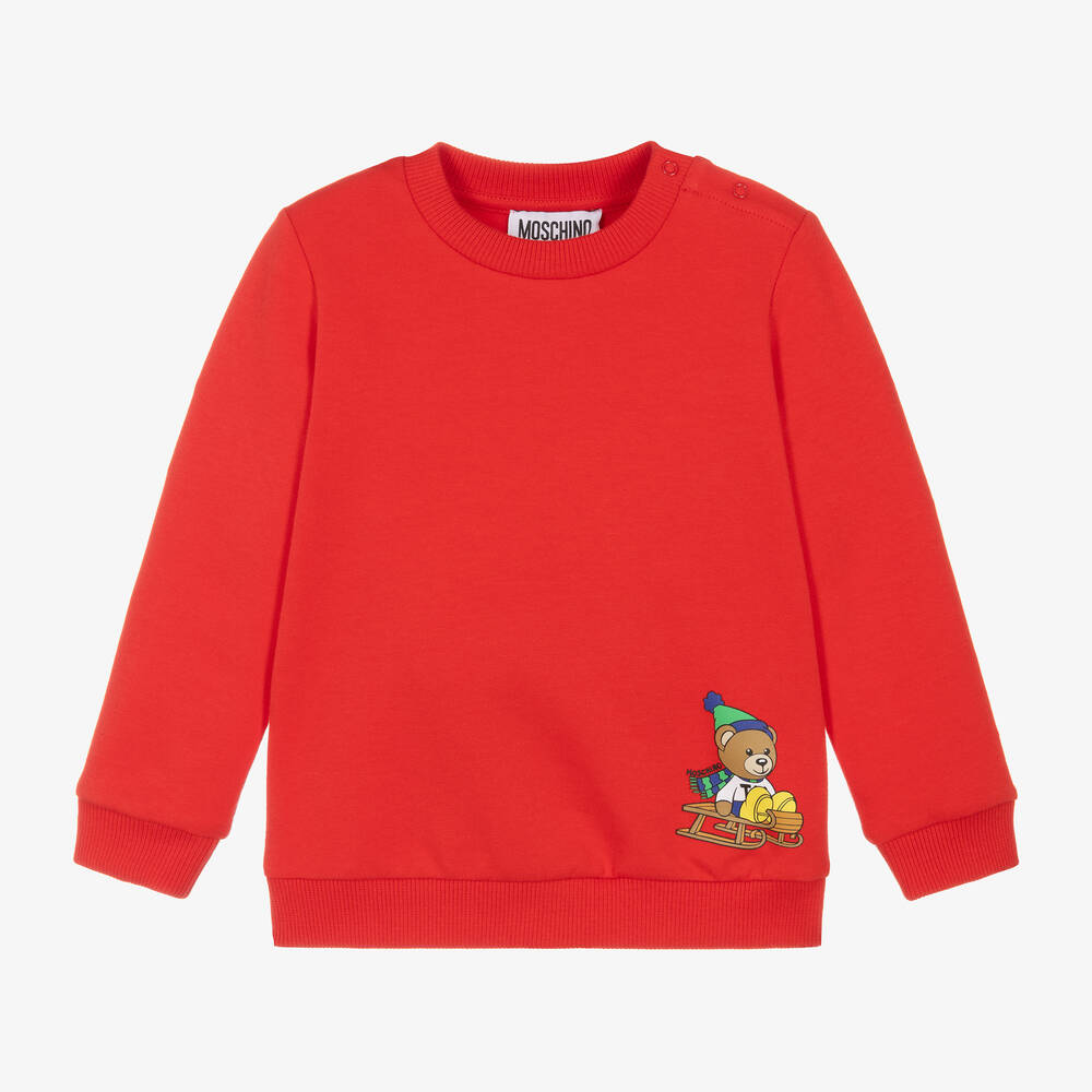 Moschino Baby - Red Cotton Teddy Bear Sweatshirt | Childrensalon