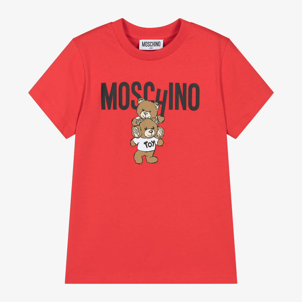 Moschino Kid-Teen - Red Cotton Teddy Bear T-Shirt | Childrensalon