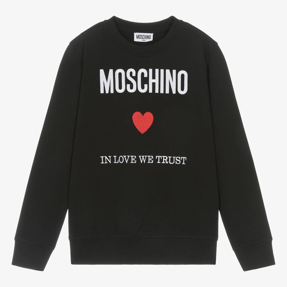 Moschino Kid-Teen - Teen Black Cotton Slogan Logo Sweatshirt | Childrensalon