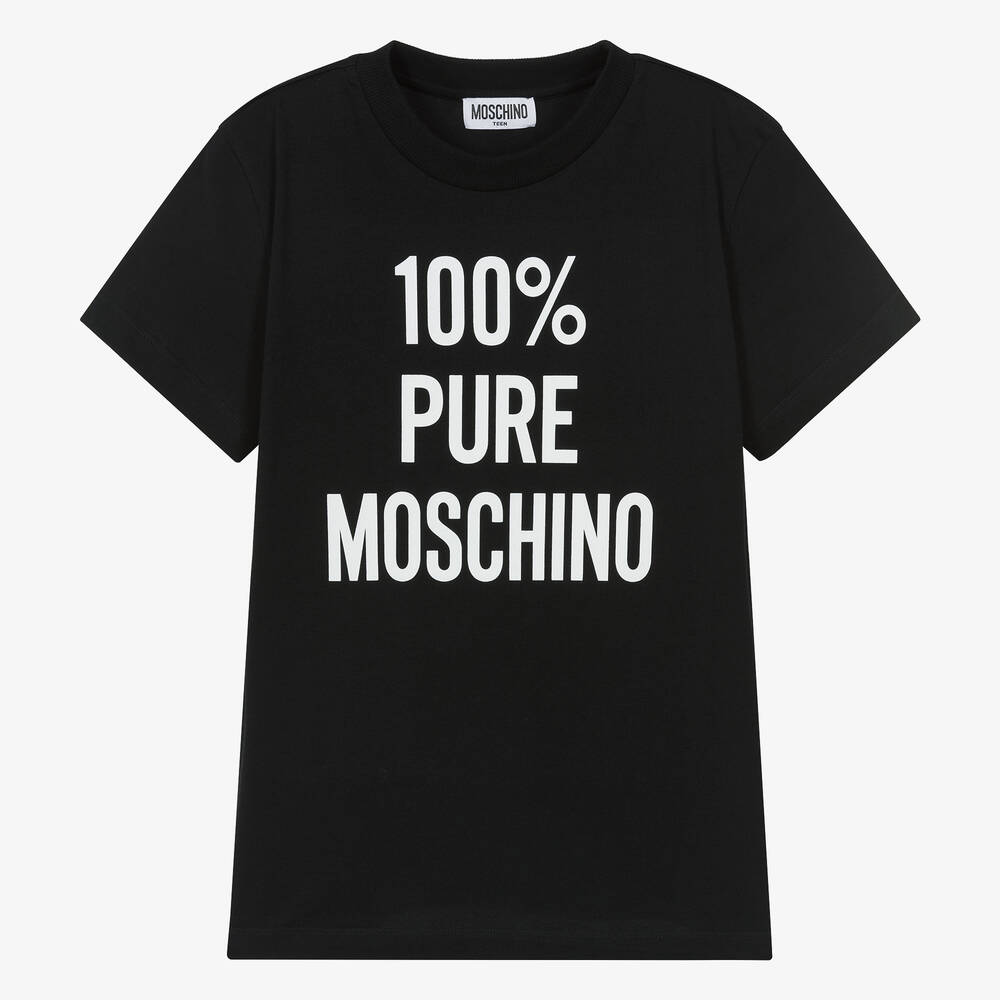 Moschino Kid-Teen - Teen Black Cotton Slogan T-Shirt | Childrensalon