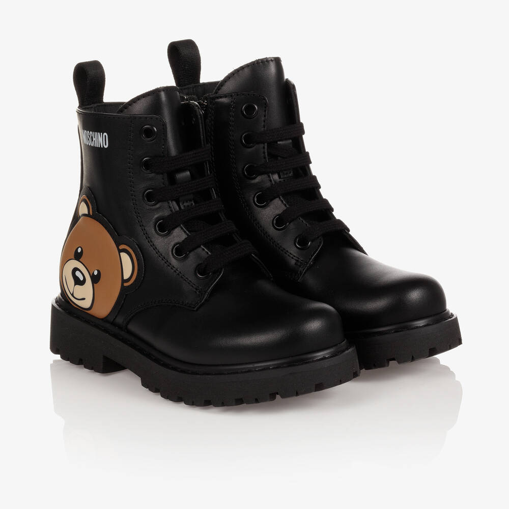 Moschino Kid-Teen - Черные кожаные ботинки с медвежонком | Childrensalon