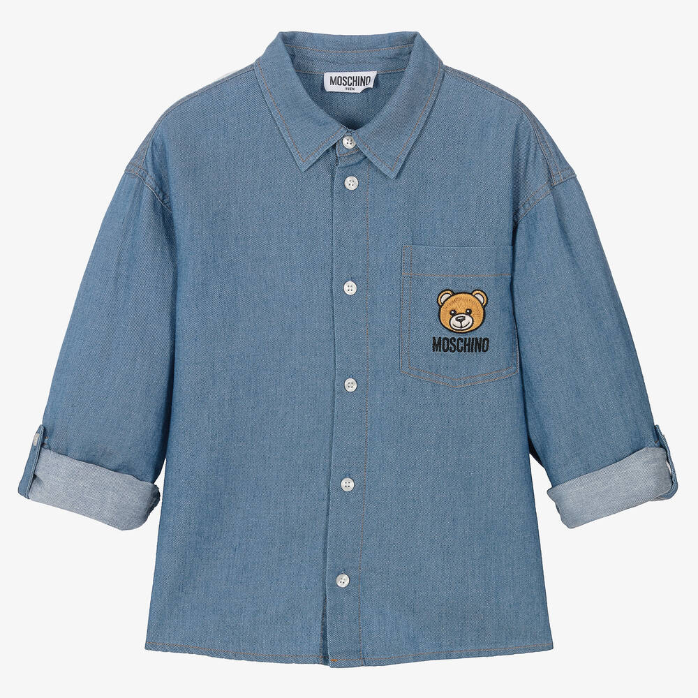 Moschino Kid-Teen - قميص مزيج قطن شامبري لون أزرق | Childrensalon