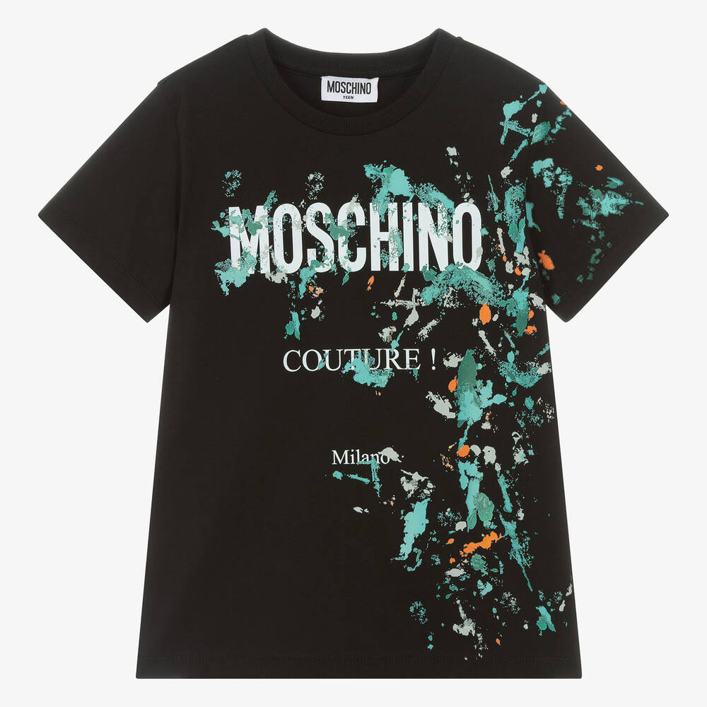 Moschino Kid-Teen - Teen Boys Black Paint Cotton T-Shirt | Childrensalon