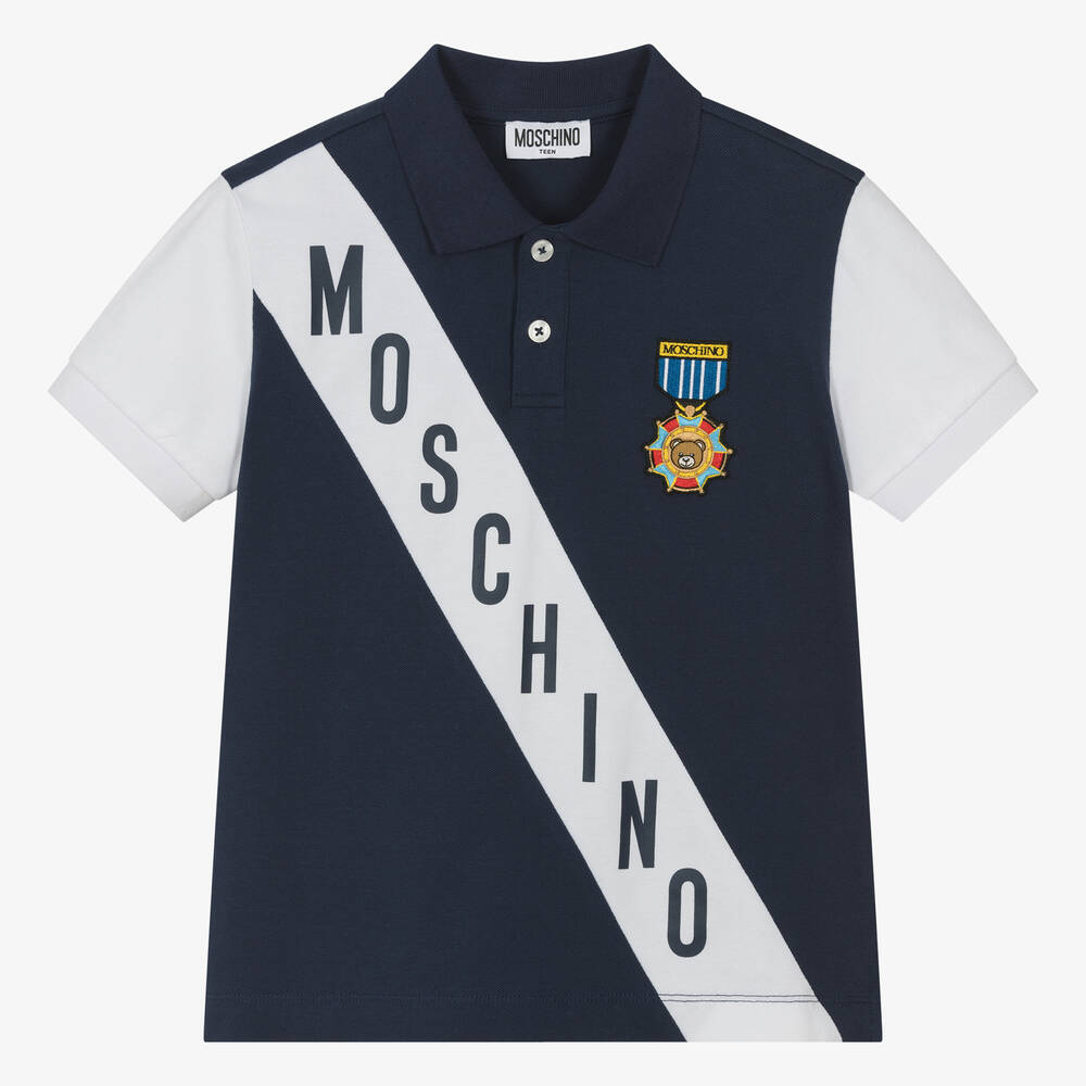 Moschino Kid-Teen - Teen Boys Blue Medallion Polo Shirt | Childrensalon