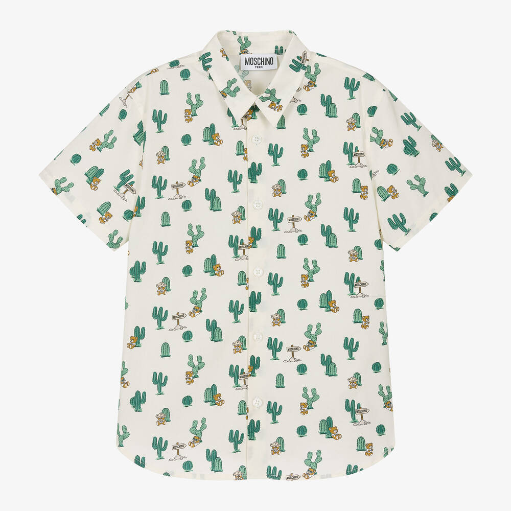 Moschino Kid-Teen - Teen Boys Ivory Cactus Print Shirt | Childrensalon