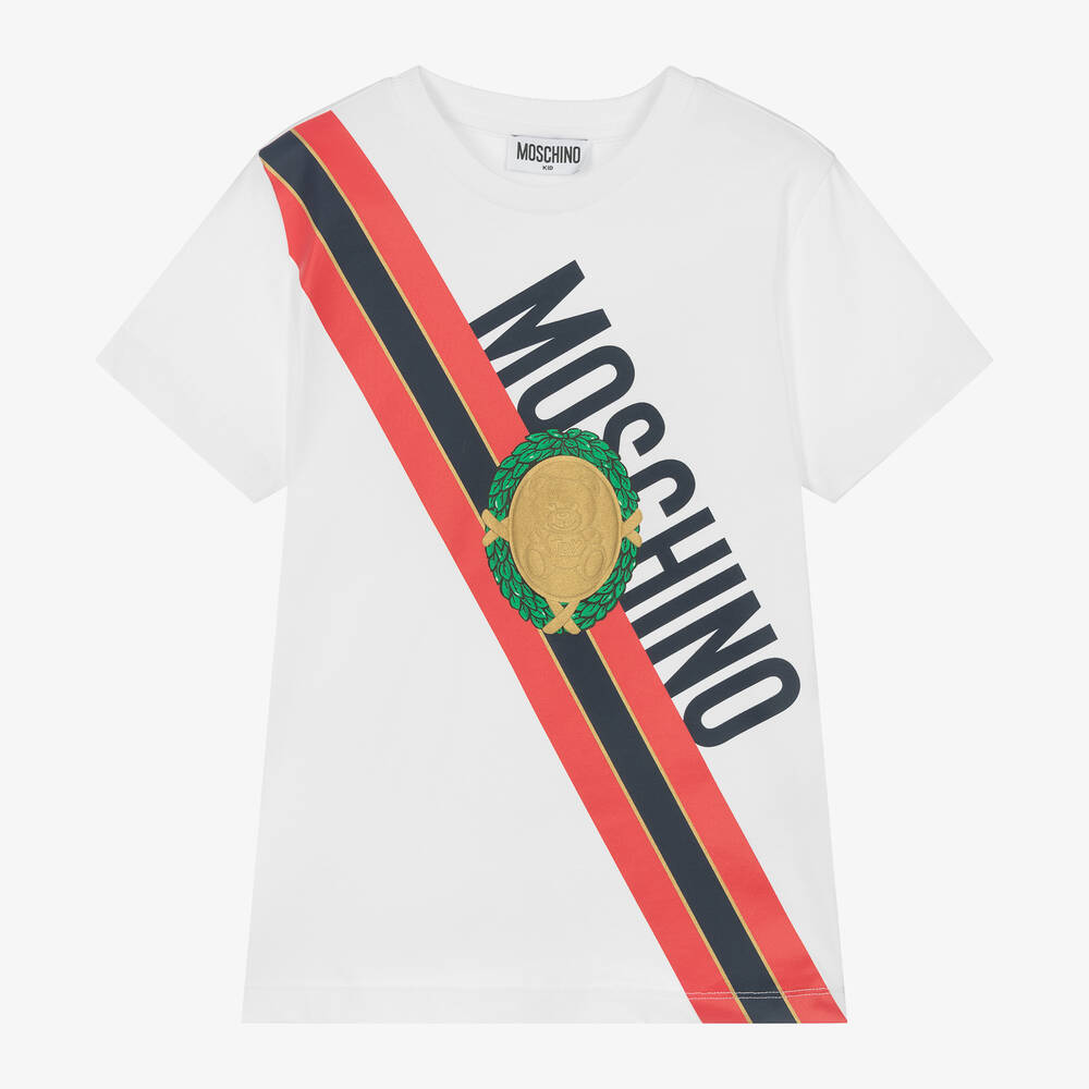 Moschino Kid-Teen - Teen Boys White Cotton Medallion T-Shirt | Childrensalon