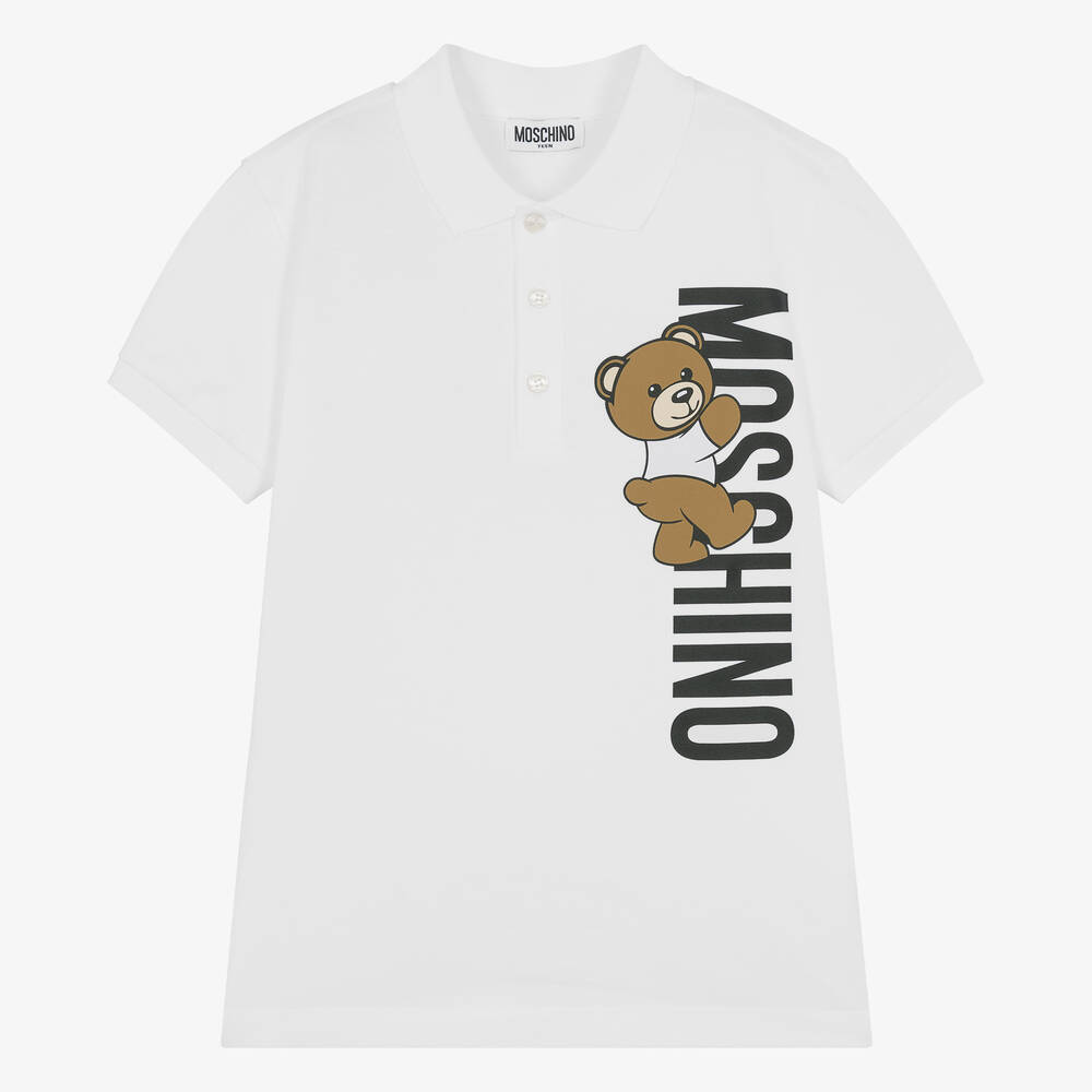 Moschino Kid-Teen - Teen Boys White Cotton Polo Shirt | Childrensalon