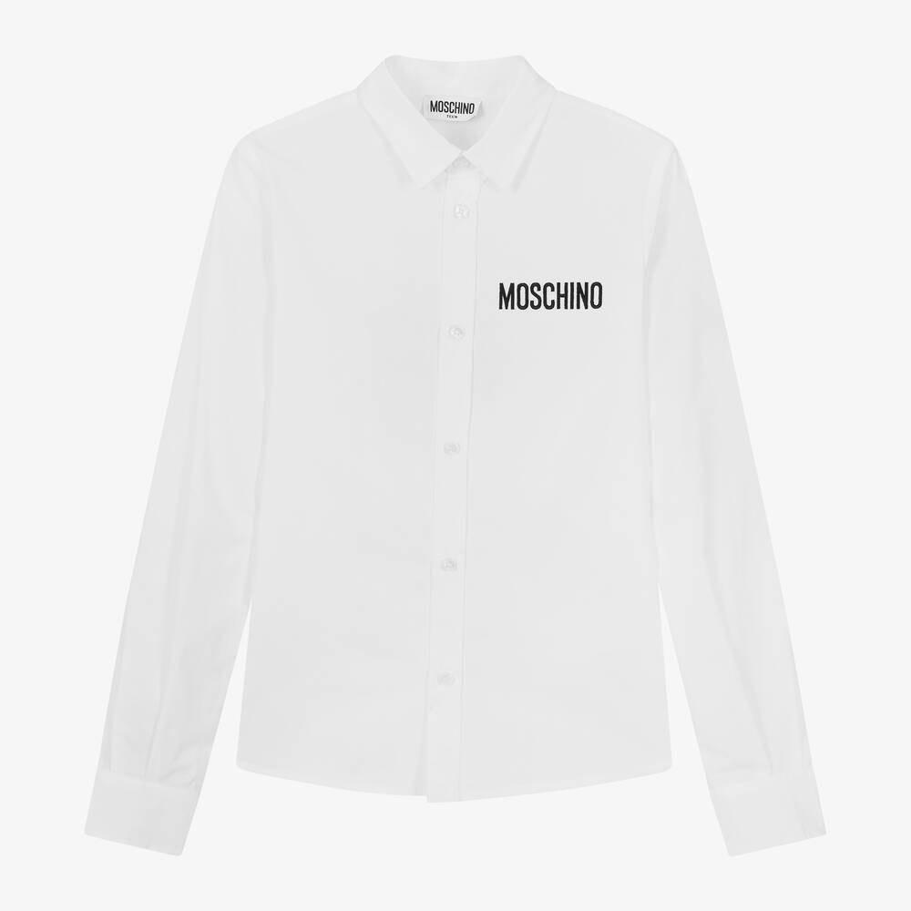Moschino Kid-Teen - Teen Boys White Embroidered Logo Shirt | Childrensalon
