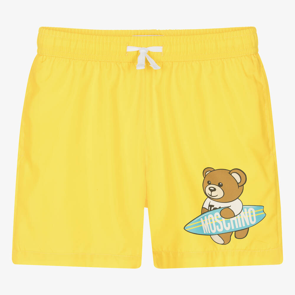 Shop Moschino Kid-teen Teen Boys Yellow Swim Shorts