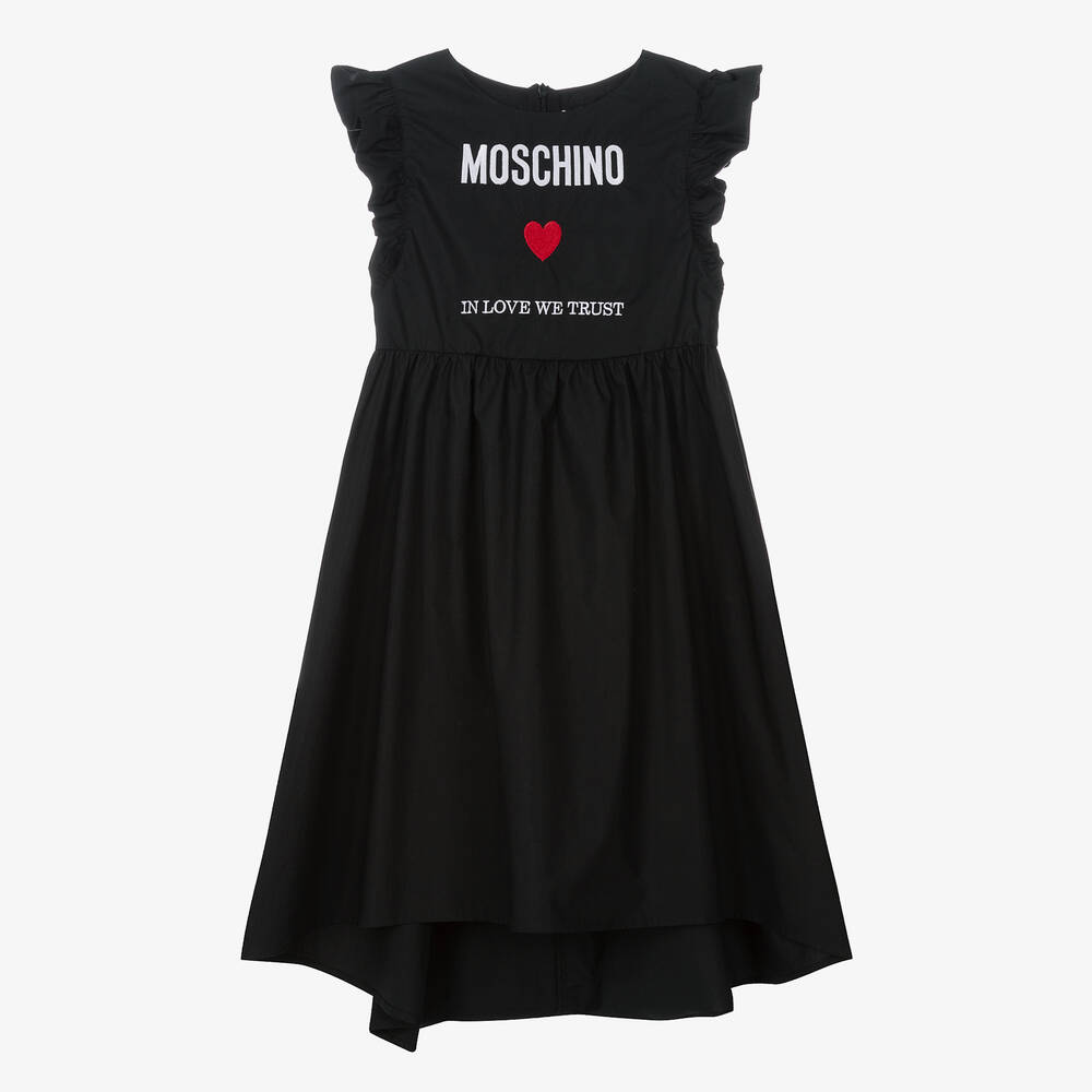 Moschino Kid-Teen - فستان بطبعة قلب قطن لون أسود للمراهقات | Childrensalon